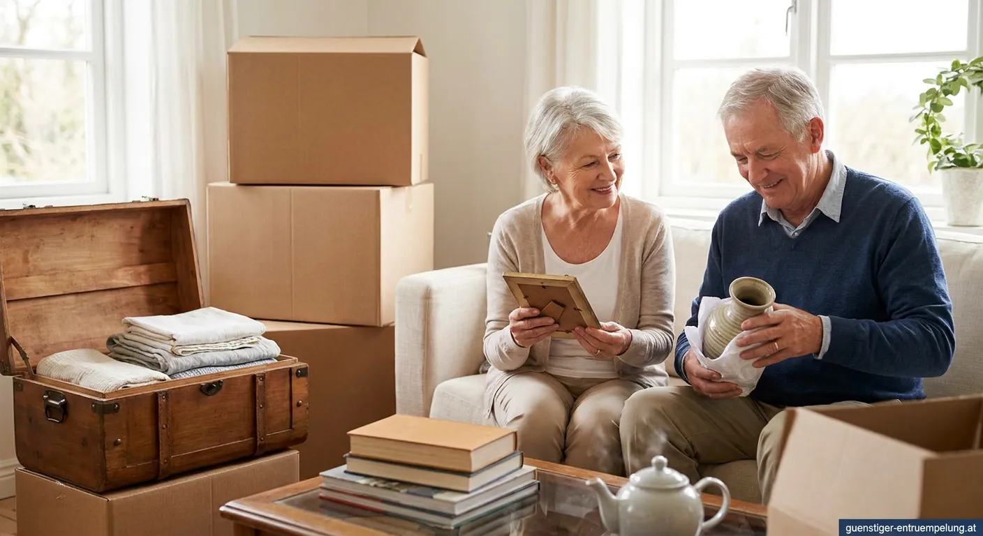 Älteres Ehepaar bespricht Downsizing Pläne am Kaffeetisch