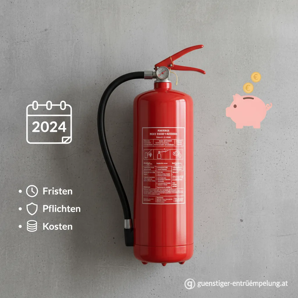 Ein Experte prüft einen roten Feuerlöscher mit einem Manometer.