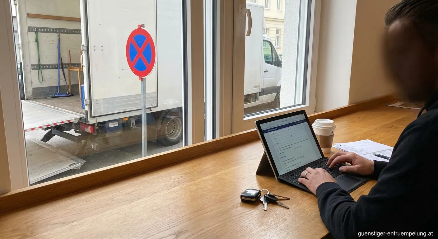 Mobiles Halteverbotsschild mit Zeitangabe für einen Umzug am Straßenrand